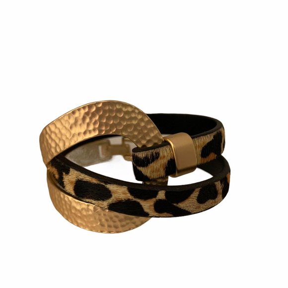 Saachi Wild Loop Hammer Metal & Leather Leopard - Picture 4 of 7